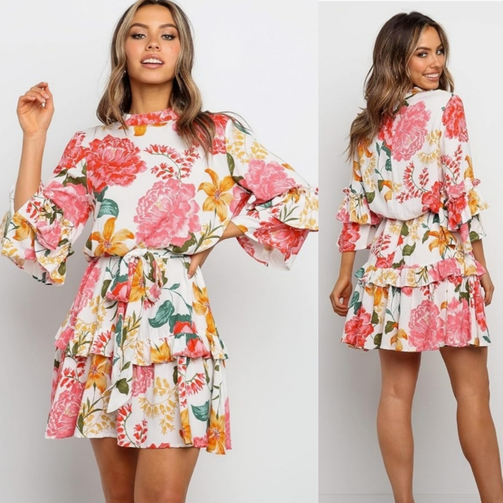 Petal & Pup Pink and Yellow Floral Long Sleeve Dress